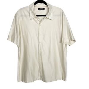 Club Monaco Mens XLarge XL Cream Short Sleeve Button Front Shirt Cotton Collared